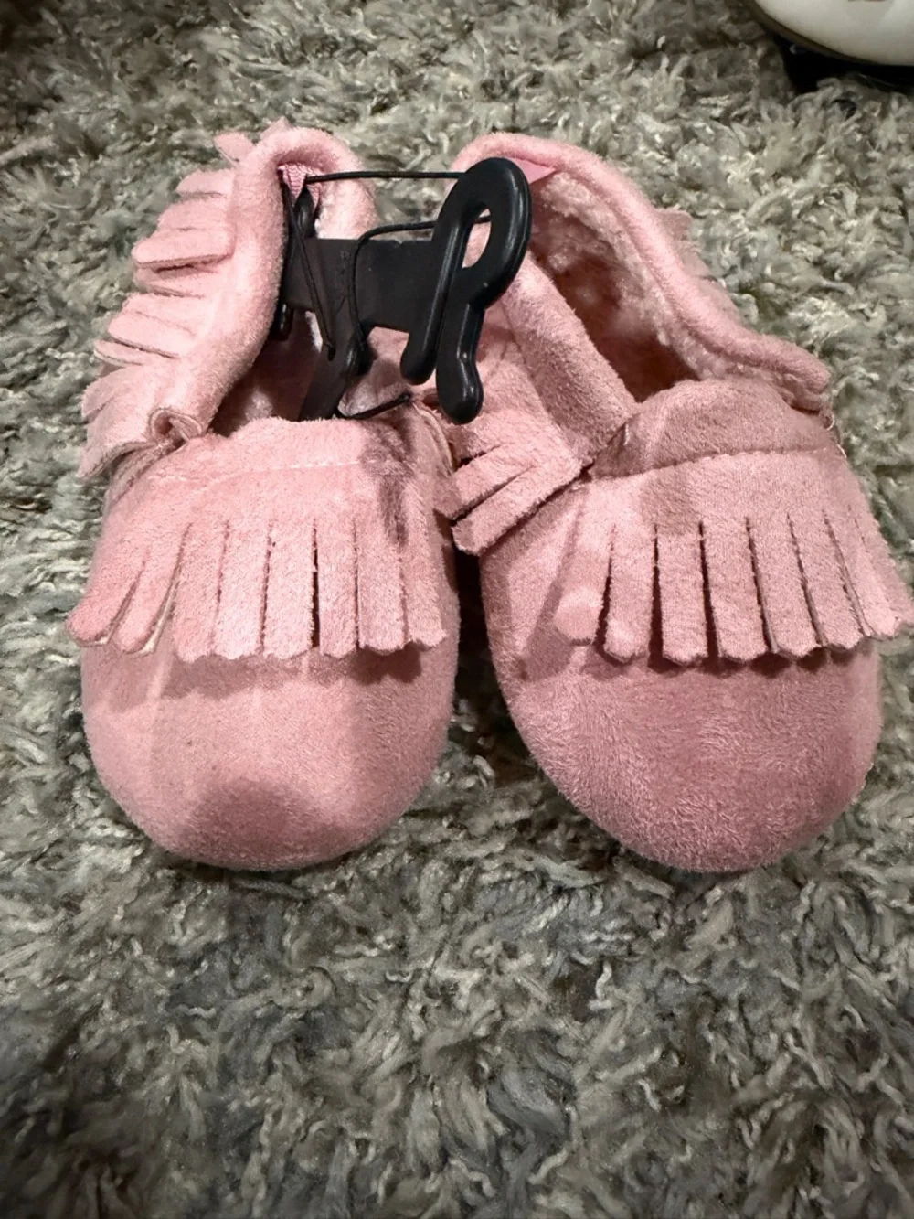 Wonder Nation Pink Suede Slipper Moccasin Shoe Sherpa Lined